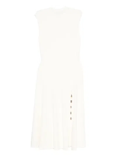 Maje Amour Ribbed-knitted Midi Dress In White