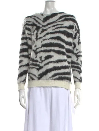 Pre-owned Maje Animal Print Crew Neck Sweater In White