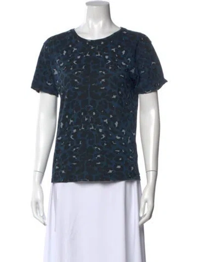 Pre-owned Maje Animal Print Crew Neck T-shirt In Blue