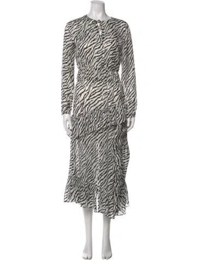Pre-owned Maje Animal Print Long Dress In White