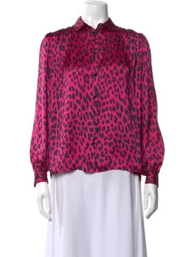 Pre-owned Maje Animal Print Long Sleeve Blouse In Black/purple