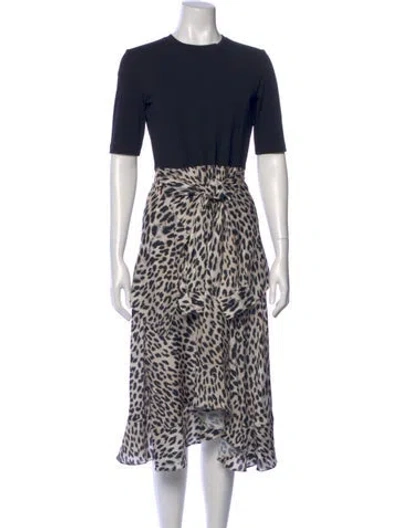 Pre-owned Maje Animal Print Midi Length Dress In Black