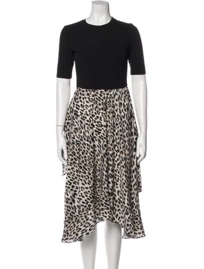 Pre-owned Maje Animal Print Midi Length Dress In Black