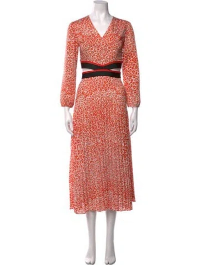 Pre-owned Maje Animal Print Midi Length Dress In Red