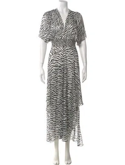 Pre-owned Maje Animal Print Midi Length Dress In White
