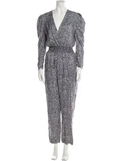 Pre-owned Maje Animal Print Plunge Neckline Jumpsuit W/ Tags In White