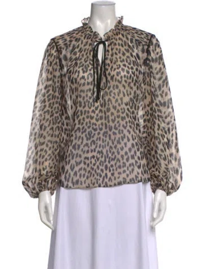 Pre-owned Maje Animal Print Tie Neck Blouse In Brown