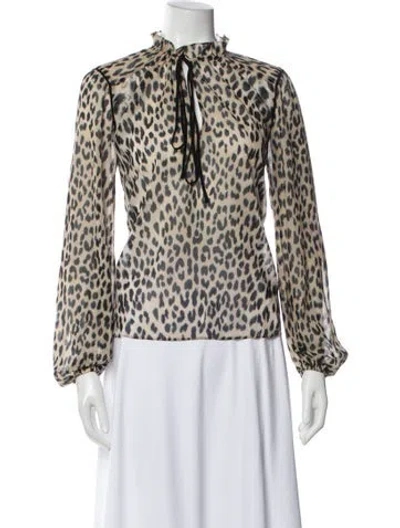 Pre-owned Maje Animal Print Tie Neck Blouse W/ Tags In Brown