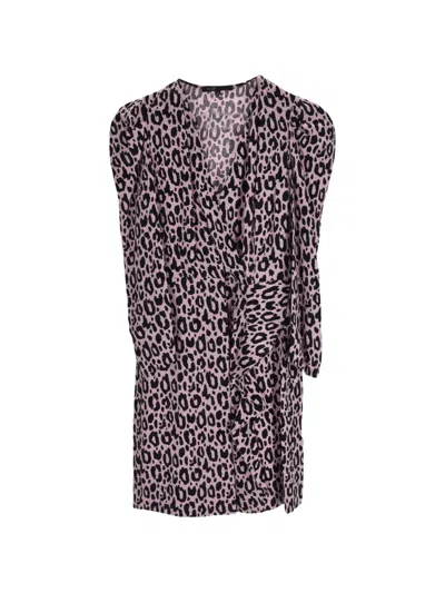 Pre-owned Maje Animal-print V-neck Mini Dress In Pink
