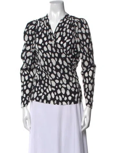 Pre-owned Maje Animal Print V-neck Blouse In Black
