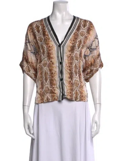 Pre-owned Maje Animal Print V-neck Blouse In Neutrals