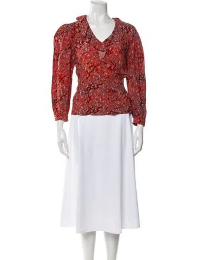 Pre-owned Maje Animal Print V-neck Blouse In Red