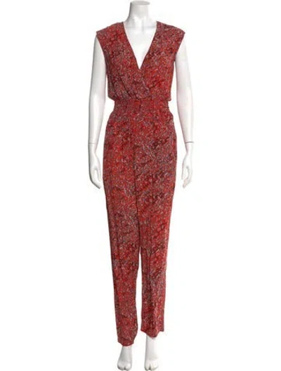 Pre-owned Maje Animal Print V-neck Jumpsuit In Red