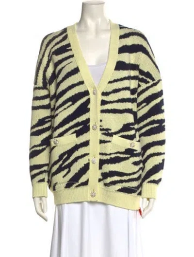 Pre-owned Maje Animal Print V-neck Sweater In Green