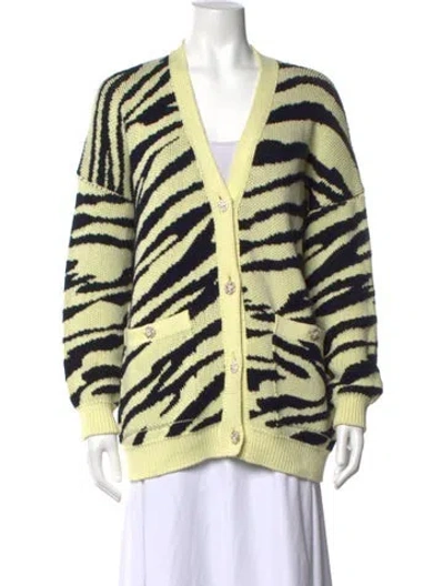Pre-owned Maje Animal Print V-neck Sweater In Green