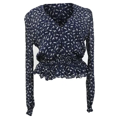 Maje Animal Printed Top In Navy Polyester In Blue