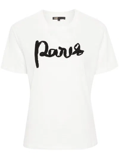 Maje Embroidered Paris T-shirt In White