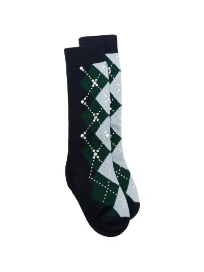 Maje Argyle Crystal-embellished Socks In Blue