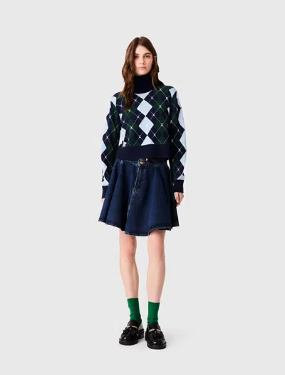 Maje Argyle Jumper With Rhinestones In Multi