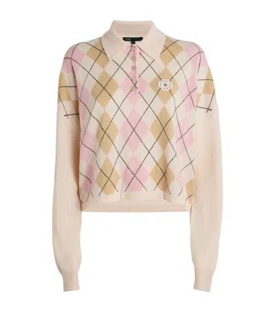 Maje Argyle Polo-neck Sweater In Neutral