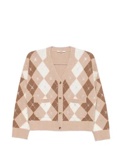 Maje Argyle-pattern Crystal-embellished Cardigan In Brown