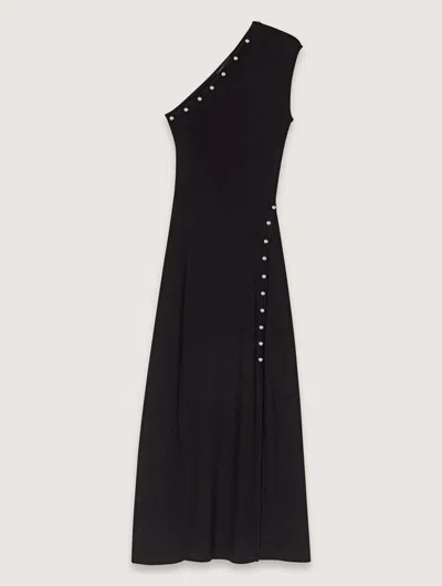 Maje Asymmetric Knit Maxi Dress In Black