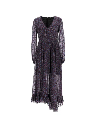 Pre-owned Maje Asymmetric Long-sleeve Dress In Black