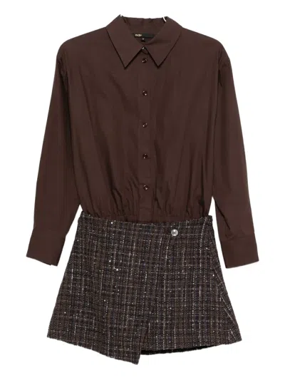 Maje Asymmetric Mini Dress In Brown