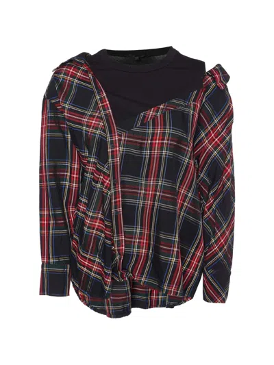 Pre-owned Maje Asymmetric Plaid-check Shirt In Black