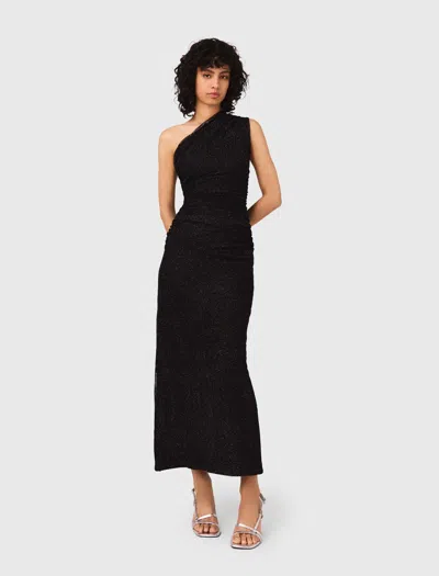 Maje Asymmetric Rhinestone Knit Dress In Black