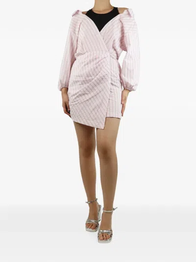 Pre-owned Maje Asymmetric Striped Dress In Pink