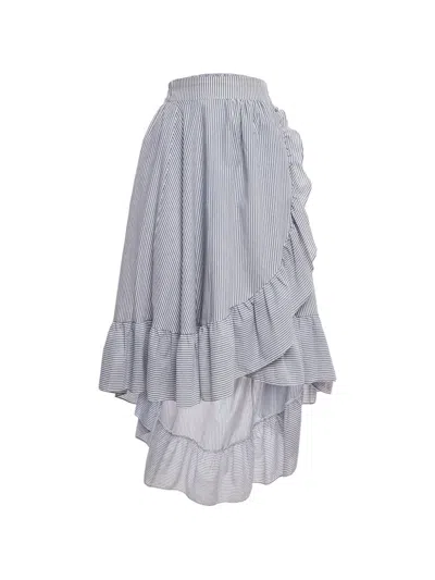 Pre-owned Maje Asymmetric Striped Skirt In Blue