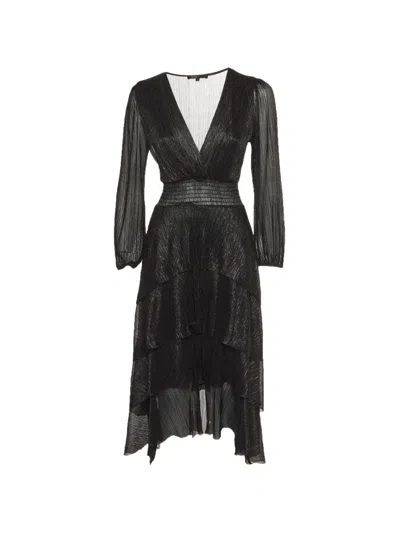 Pre-owned Maje Asymmetric Tiered Midi Dress In Black