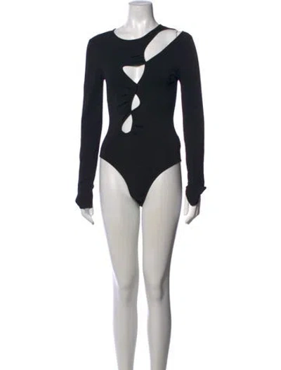 Pre-owned Maje Asymmetrical Long Sleeve Bodysuit In Black