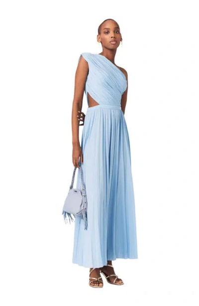 Maje Revi Asymmetric Pleated Maxi Dress In Blue