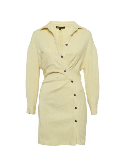 Pre-owned Maje Asymmetrical Tweed Mini Dress In Yellow