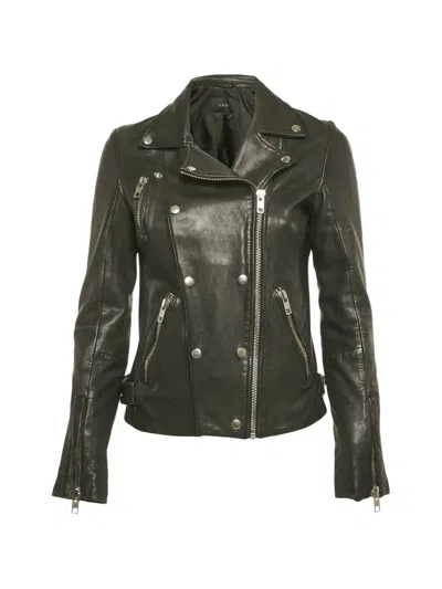 Pre-owned Maje Asymmetrical Zip Leather Biker Jacket In Black