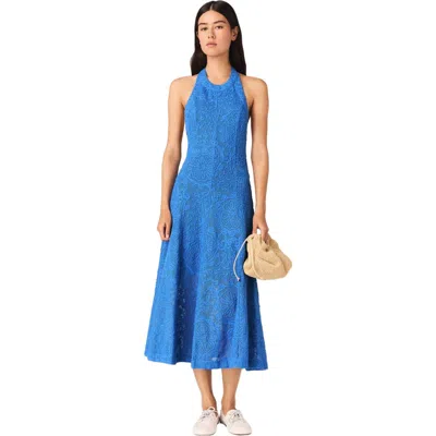 Maje Backless Guipure Maxi Dress In Blue