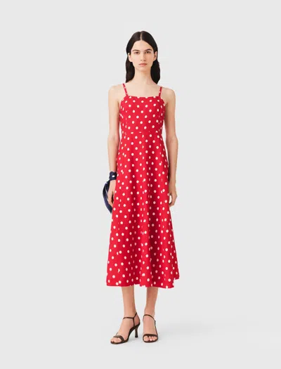 Maje Womens Polka Dot-pattern Backless Linen-blend Maxi Dress Red Dots Print
