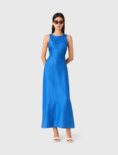 Maje Backless Linen Blend Midi Dress In Multi