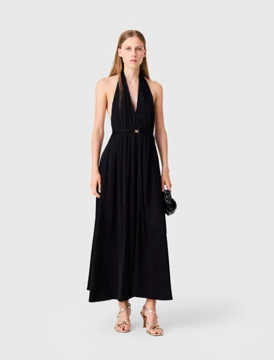 Maje Backless Pleated Maxi Dress In Blue