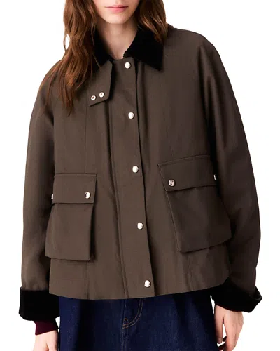 Maje Badagio Cotton Trapeze Jacket In Brown
