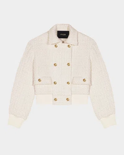 Maje Badeira Tweed-effect Cropped Jacket In Ecru
