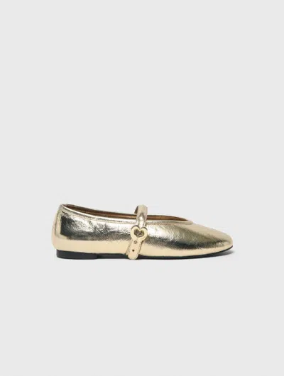 Maje Ballerines En Cuir Metallisé In Gold