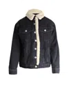 Maje Balta Faux-shearling Trim Denim Jacket In Black Cotton In Black