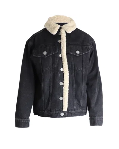 Maje Balta Faux-shearling Trim Denim Jacket In Black Cotton