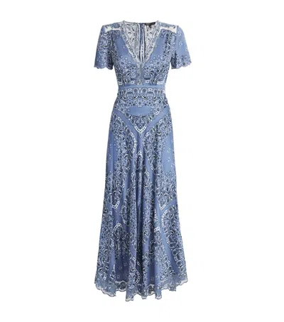 Maje Bandana Print Midi Dress In Blue