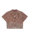 Maje Patterned Rhinestone Cropped Shirt In Brown
