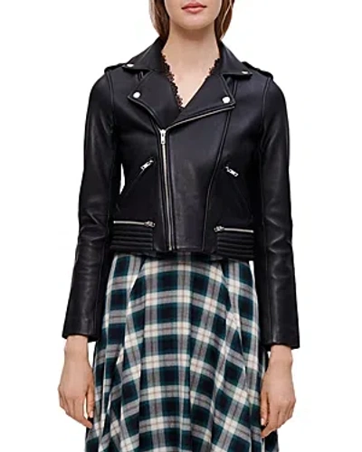 Maje Basaltm Leather Biker Jacket In Black