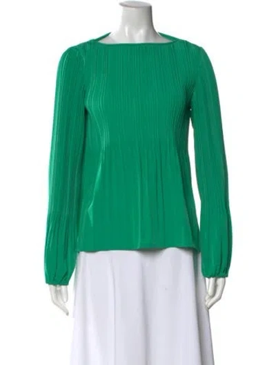 Pre-owned Maje Bateau Neckline Long Sleeve Blouse In Green